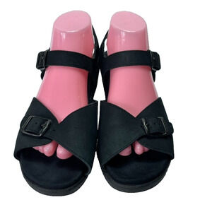 Mephisto Sandals Womens 10 Adjustable Double Strap Buckle Nubuck Leather Black